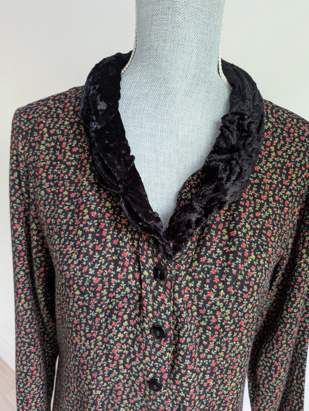 Vintage April Cornell Velvet Collar Prairie Duster Dress - Picture 6 of 15